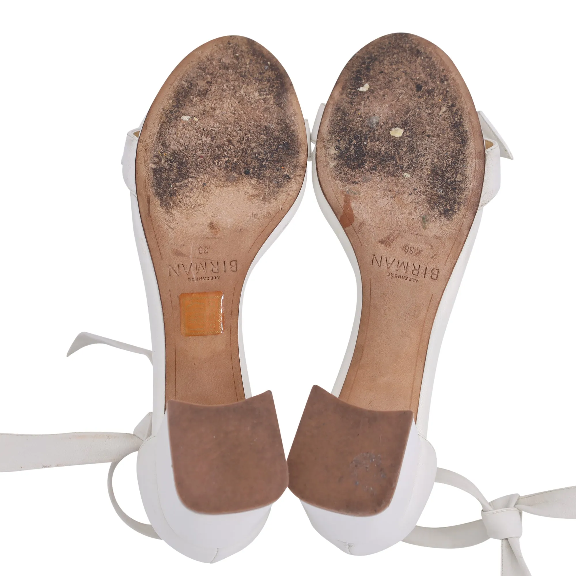 Alexandre Birman Ankle Strap Low Heel Sandals in White Leather