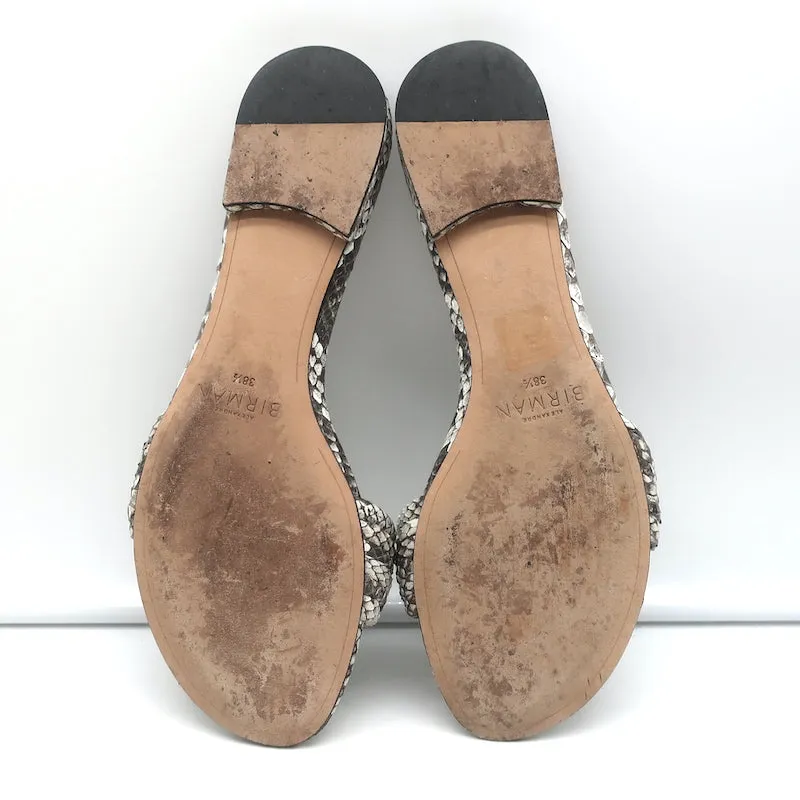 Alexandre Birman Vicky Knotted Flat Slide Sandals Gray Snakeskin Size 38.5