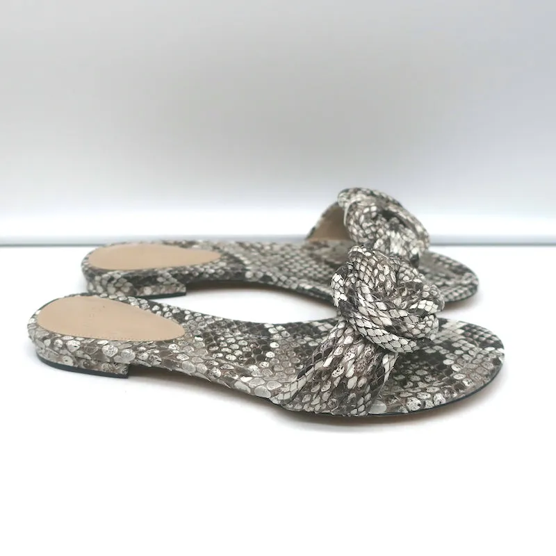 Alexandre Birman Vicky Knotted Flat Slide Sandals Gray Snakeskin Size 38.5