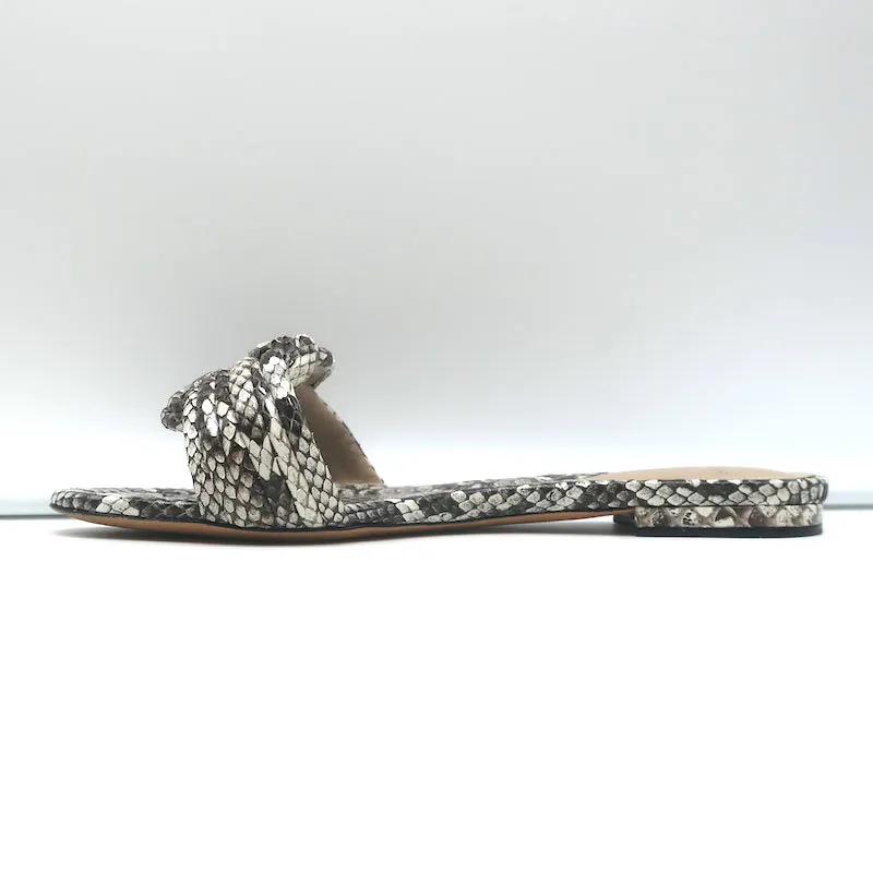 Alexandre Birman Vicky Knotted Flat Slide Sandals Gray Snakeskin Size 38.5