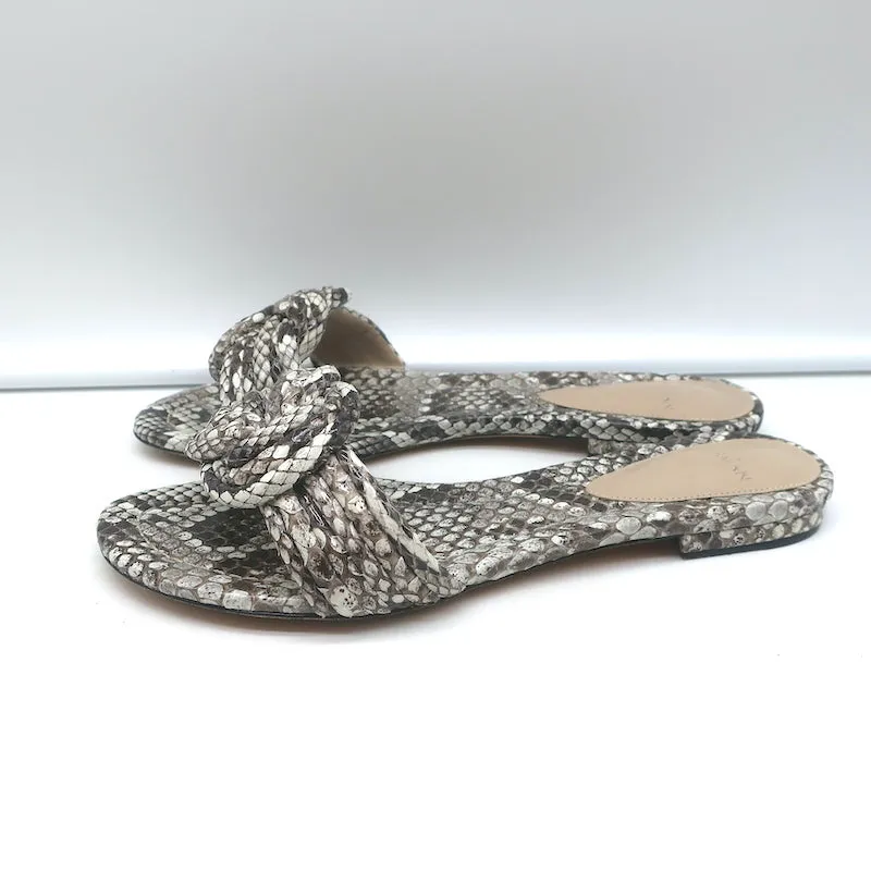 Alexandre Birman Vicky Knotted Flat Slide Sandals Gray Snakeskin Size 38.5