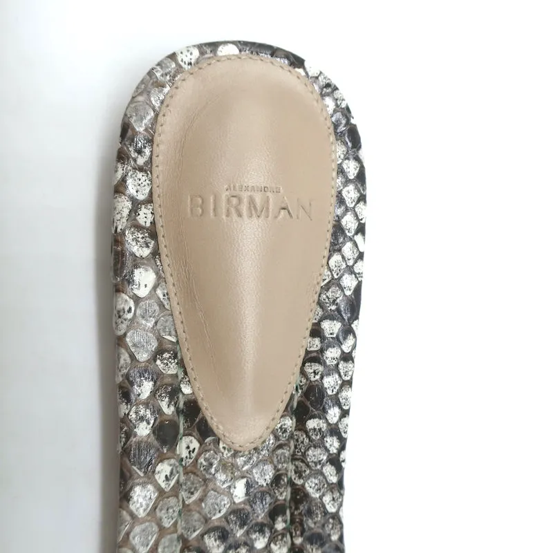 Alexandre Birman Vicky Knotted Flat Slide Sandals Gray Snakeskin Size 38.5