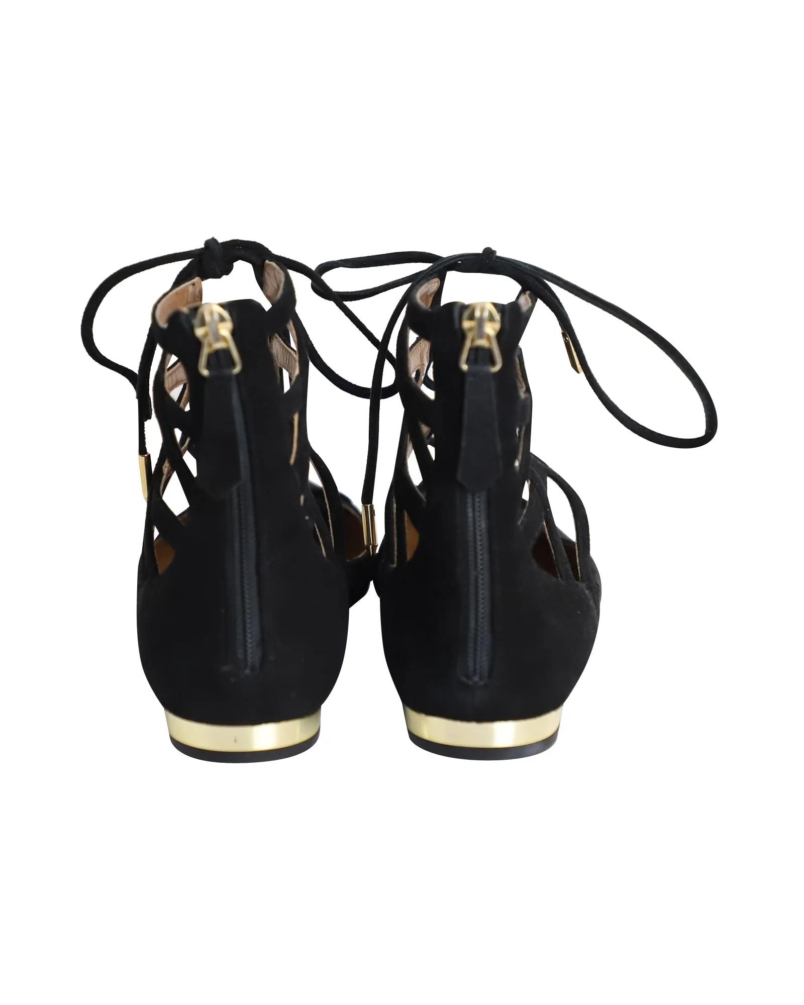 Aquazzura Belgravia Ankle Wrap Flats in Black Suede