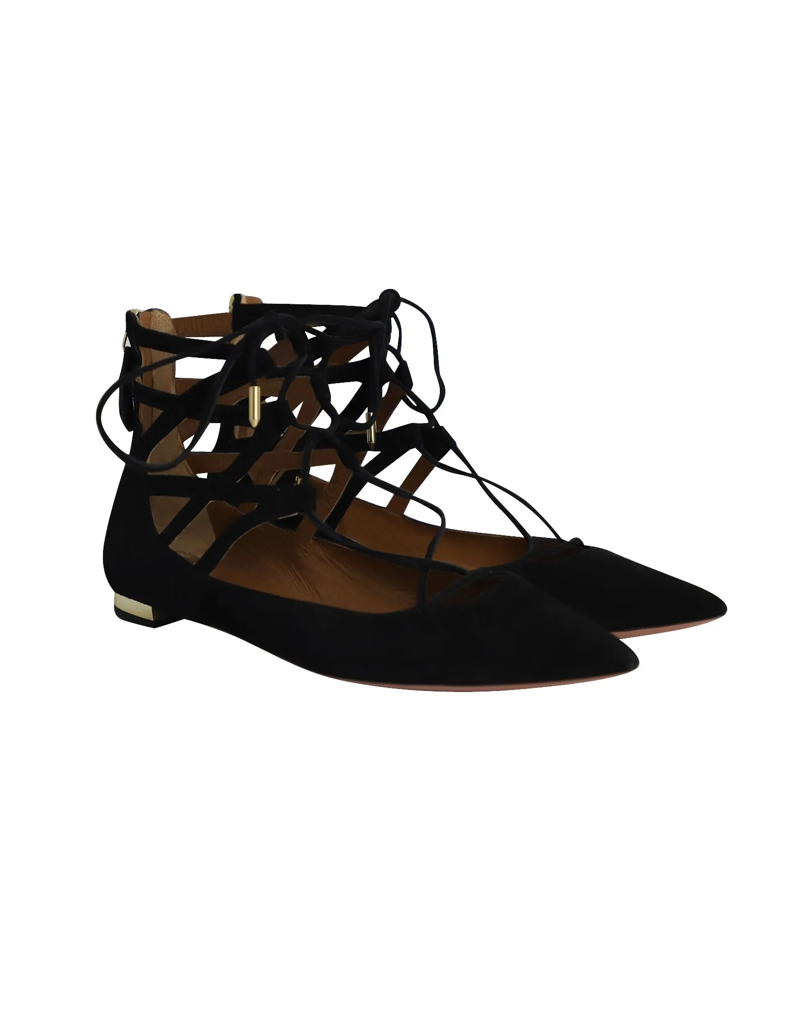 Aquazzura Belgravia Ankle Wrap Flats in Black Suede