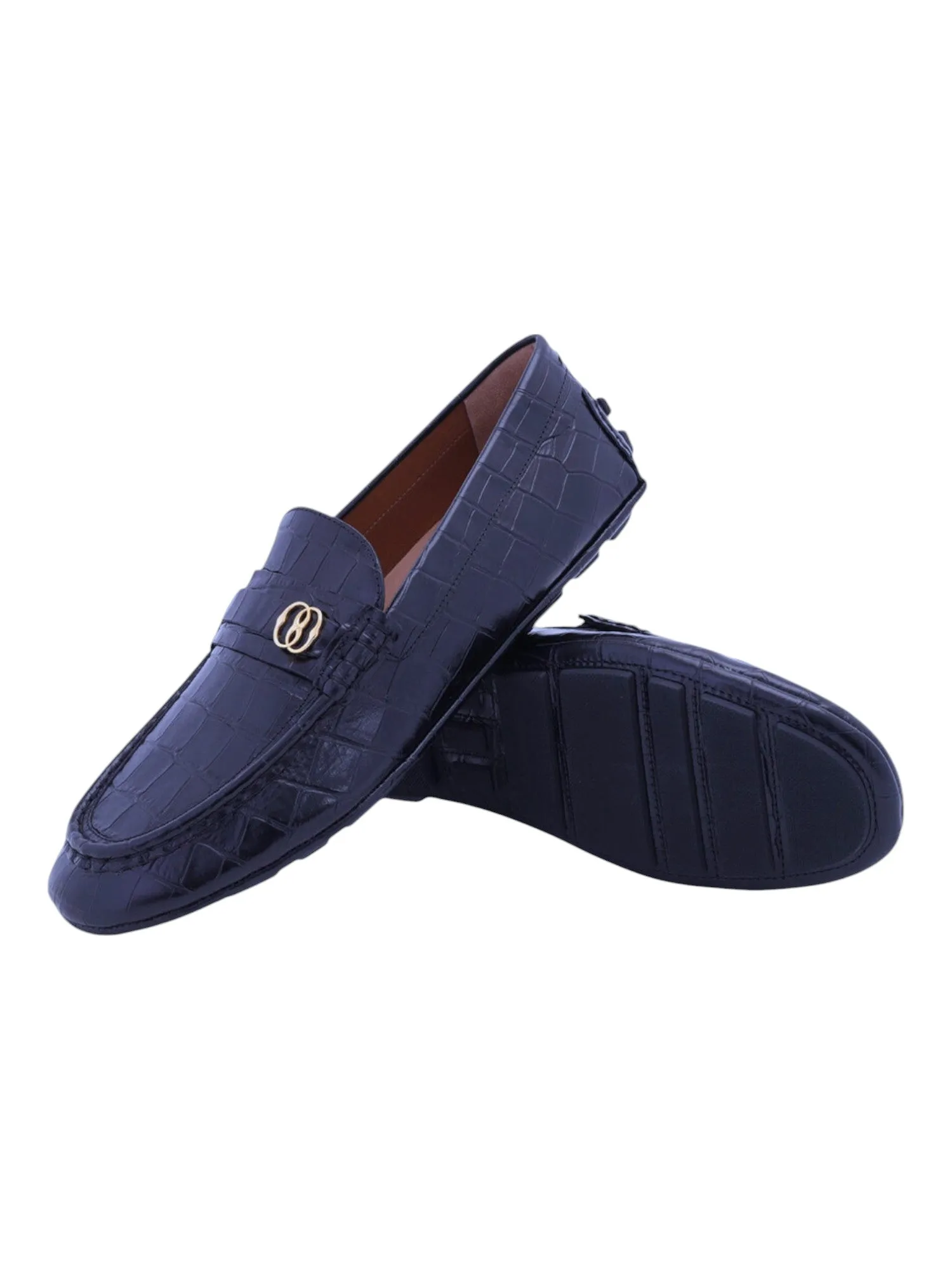 Bally Keeper 6305314 Men's Midnight Croc-Embossed Kerbs Drivers