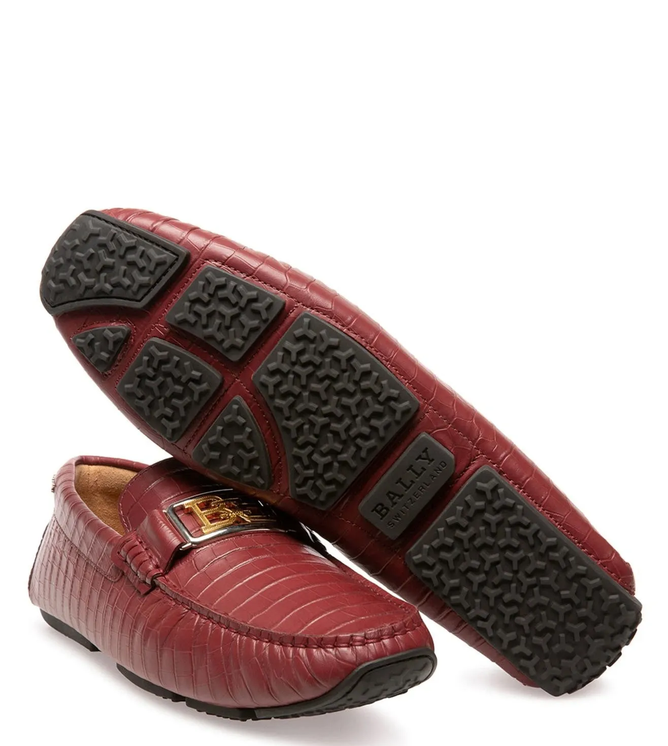 Bally Palan 6300826 Men's Heritage Red Calf Embossed Leather Loafers