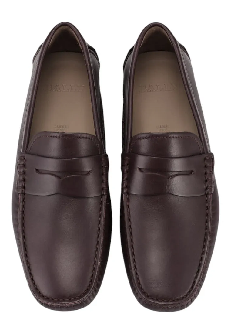 Bally Warno 6195749 Men's Chocolate Calf Plain Leather Driver Loafers