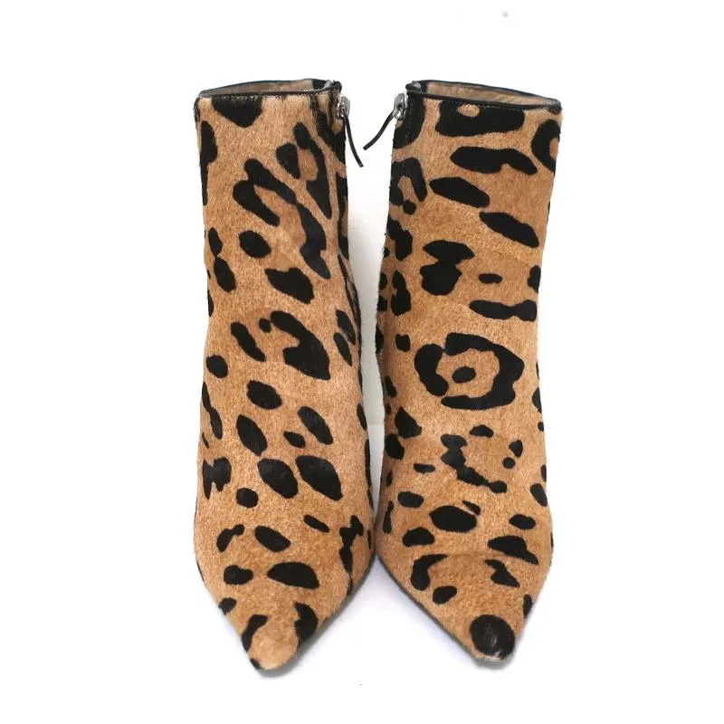 Barbara Bui Ankle Boots Leopard Print Pony Hair Size 37 Pointed Toe High Heel