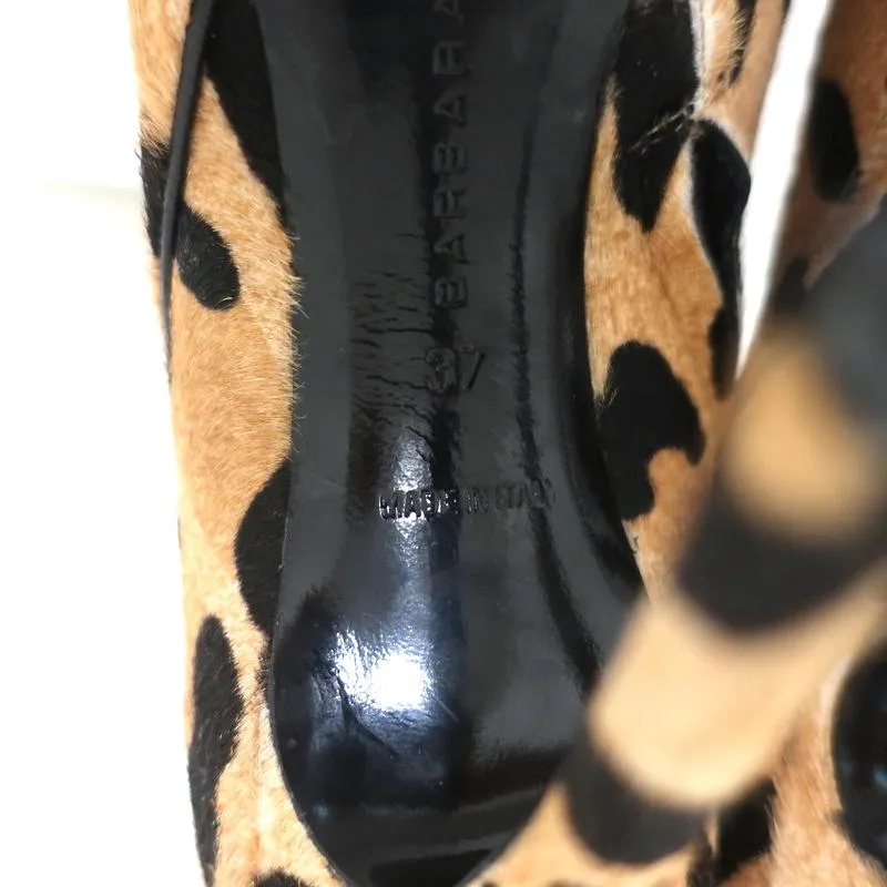 Barbara Bui Ankle Boots Leopard Print Pony Hair Size 37 Pointed Toe High Heel