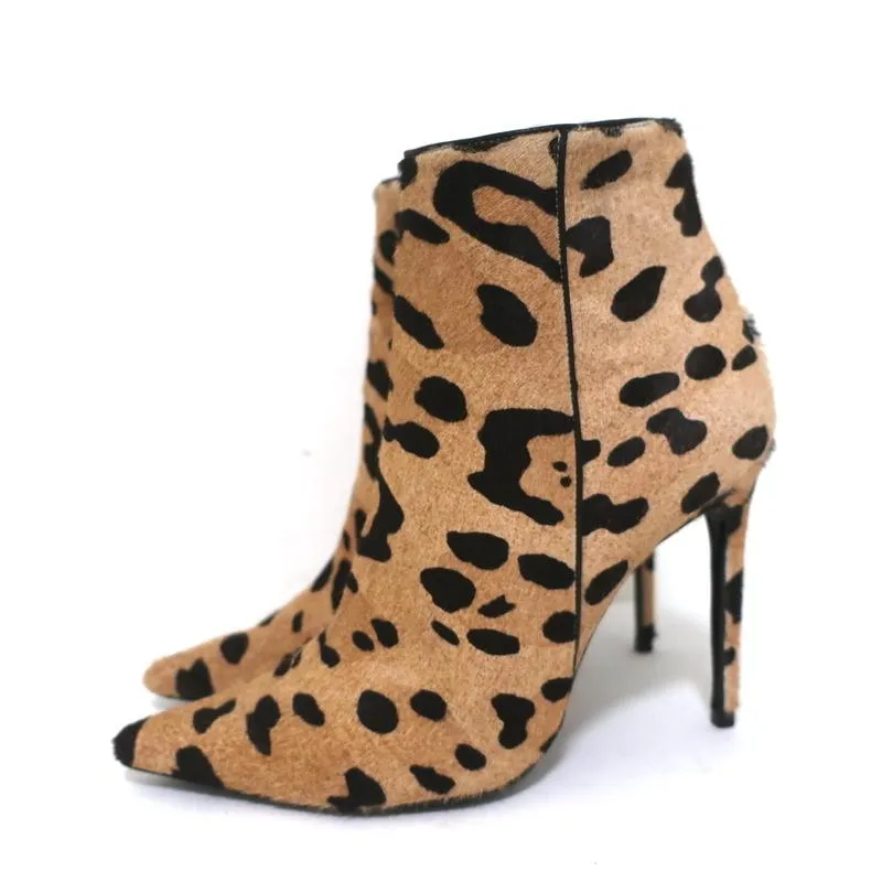 Barbara Bui Ankle Boots Leopard Print Pony Hair Size 37 Pointed Toe High Heel