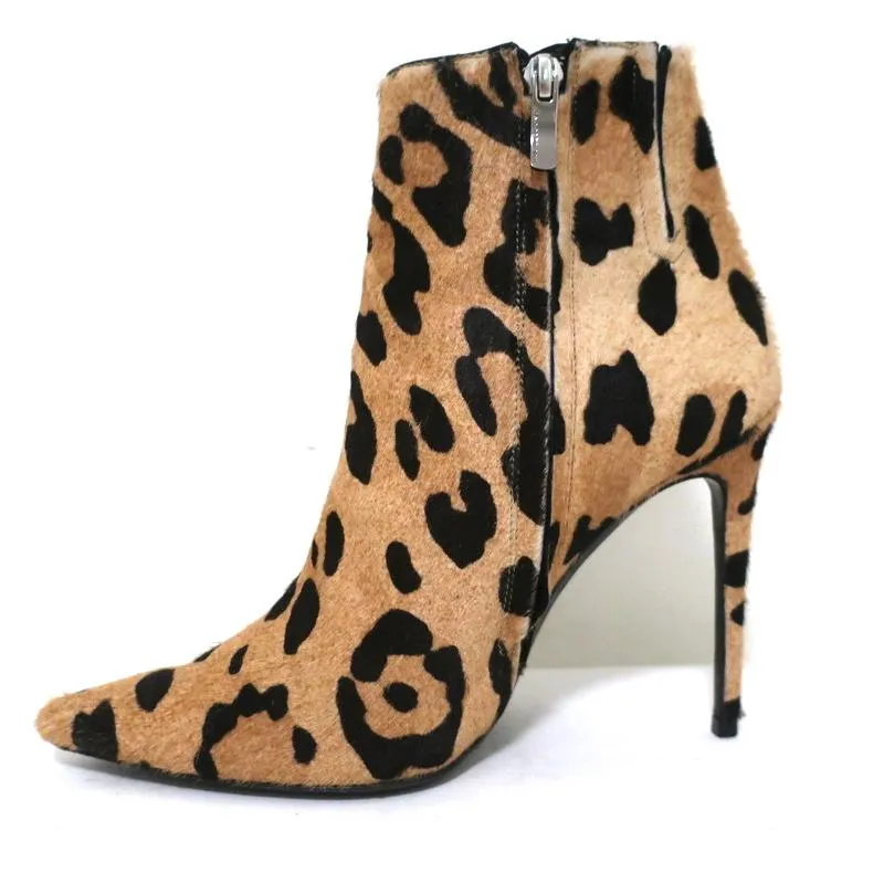 Barbara Bui Ankle Boots Leopard Print Pony Hair Size 37 Pointed Toe High Heel