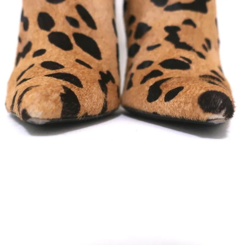 Barbara Bui Ankle Boots Leopard Print Pony Hair Size 37 Pointed Toe High Heel