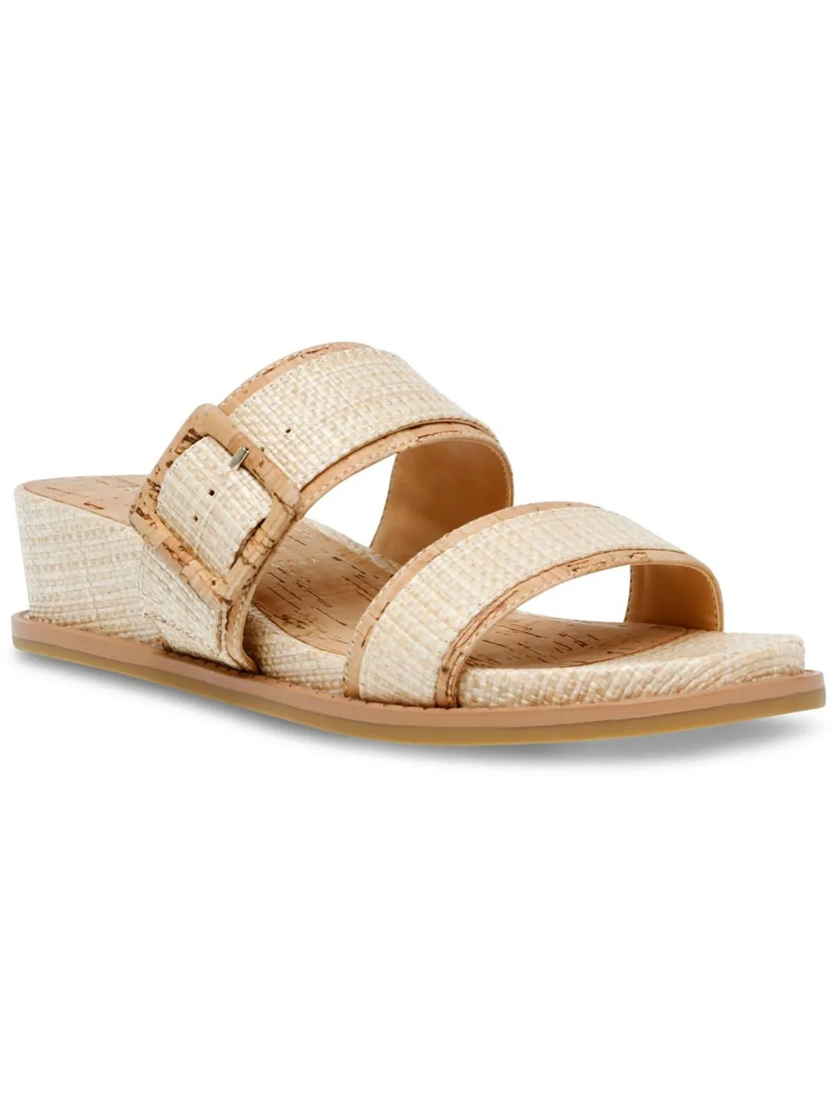 Brenda Womens Slip On Squared Toe Wedge Sandals