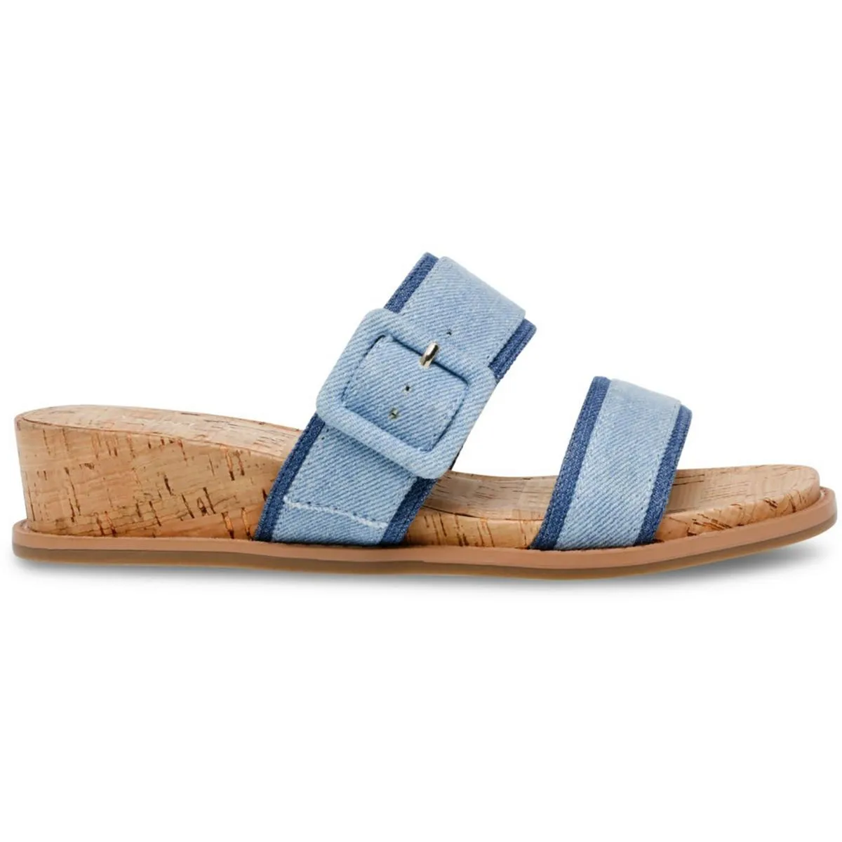 Brenda Womens Slip On Squared Toe Wedge Sandals