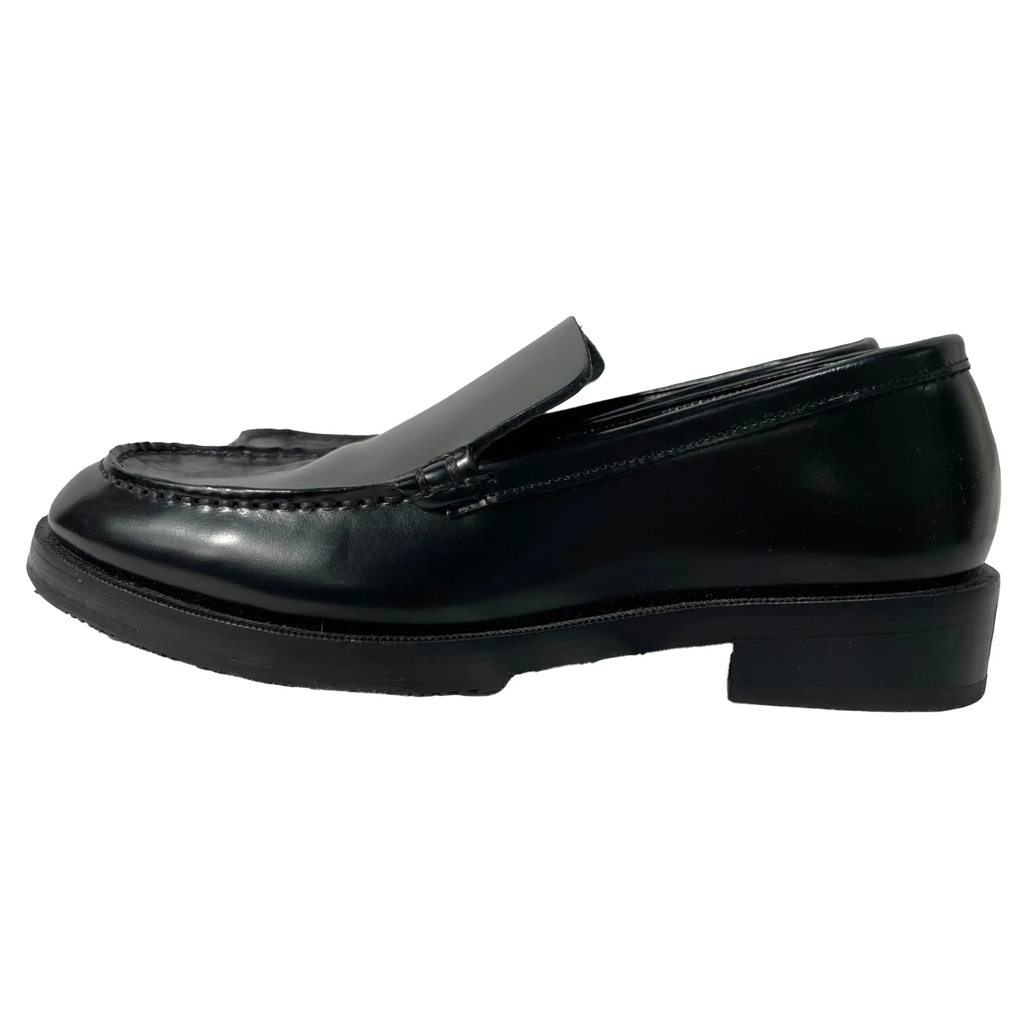 By Far Rafael Almond-Toe Slip-On Loafers in Black Leather