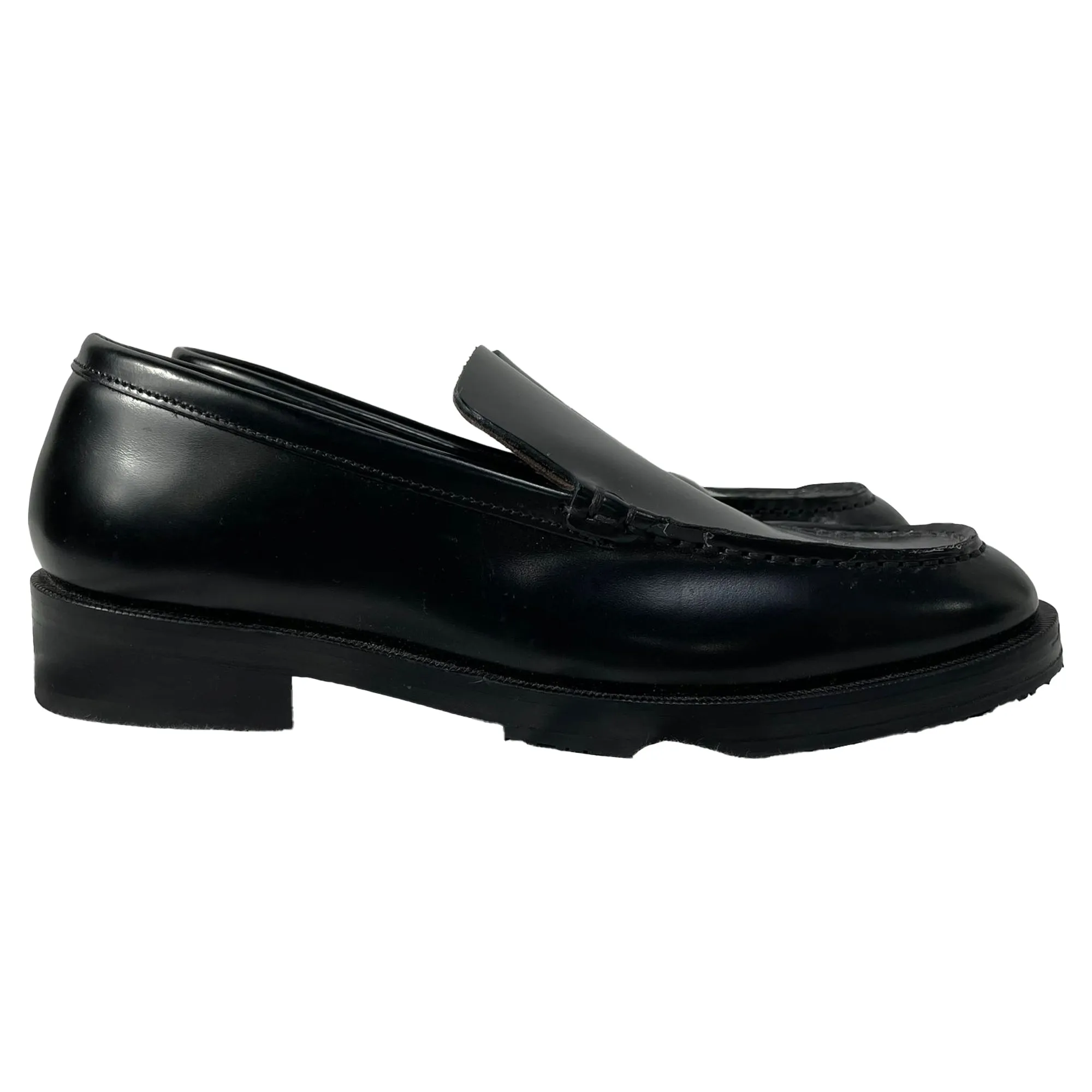 By Far Rafael Almond-Toe Slip-On Loafers in Black Leather