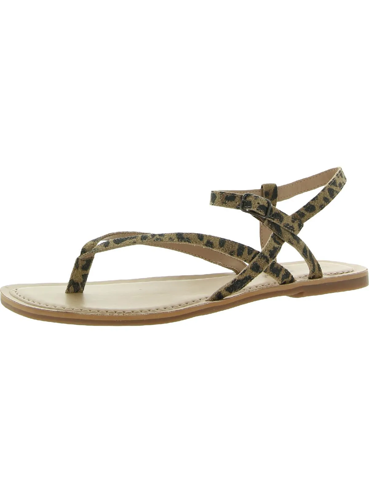 Bylee Womens Faux Leather Ankle Strap Flat Sandals