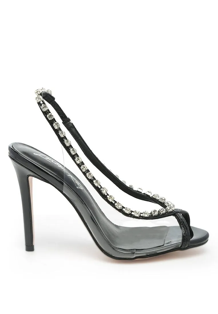 camarine clear stiletto sling-back sandals