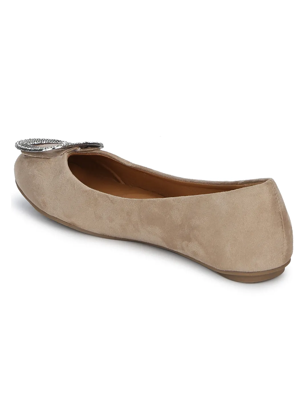 Camel PU Brooch Belly Flats