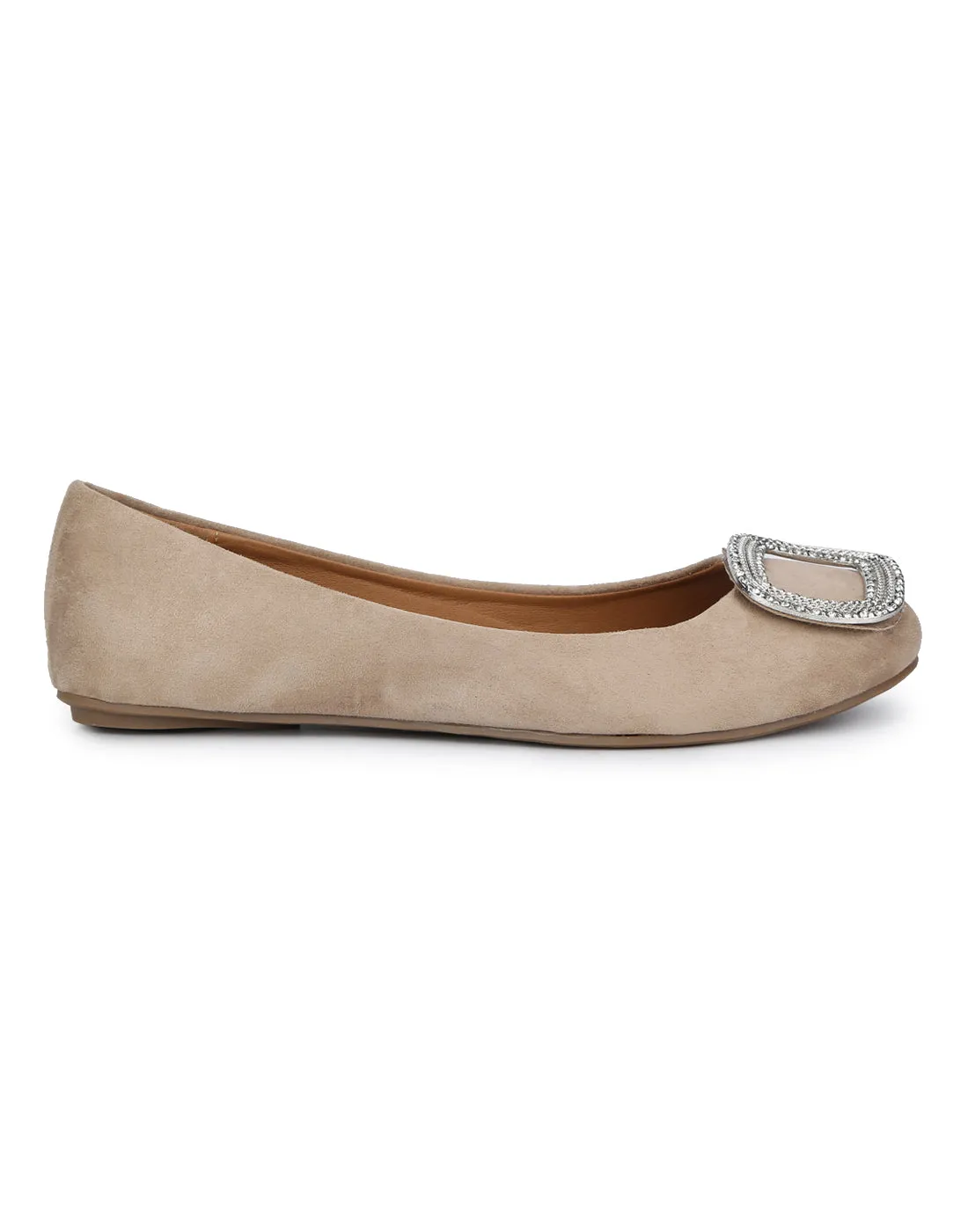 Camel PU Brooch Belly Flats