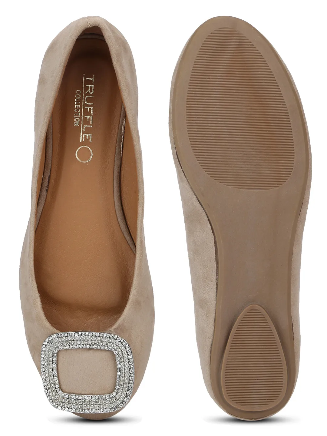 Camel PU Brooch Belly Flats