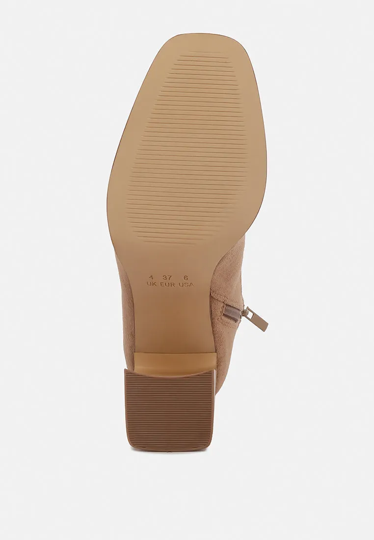 candid high ankle flared block heel boots