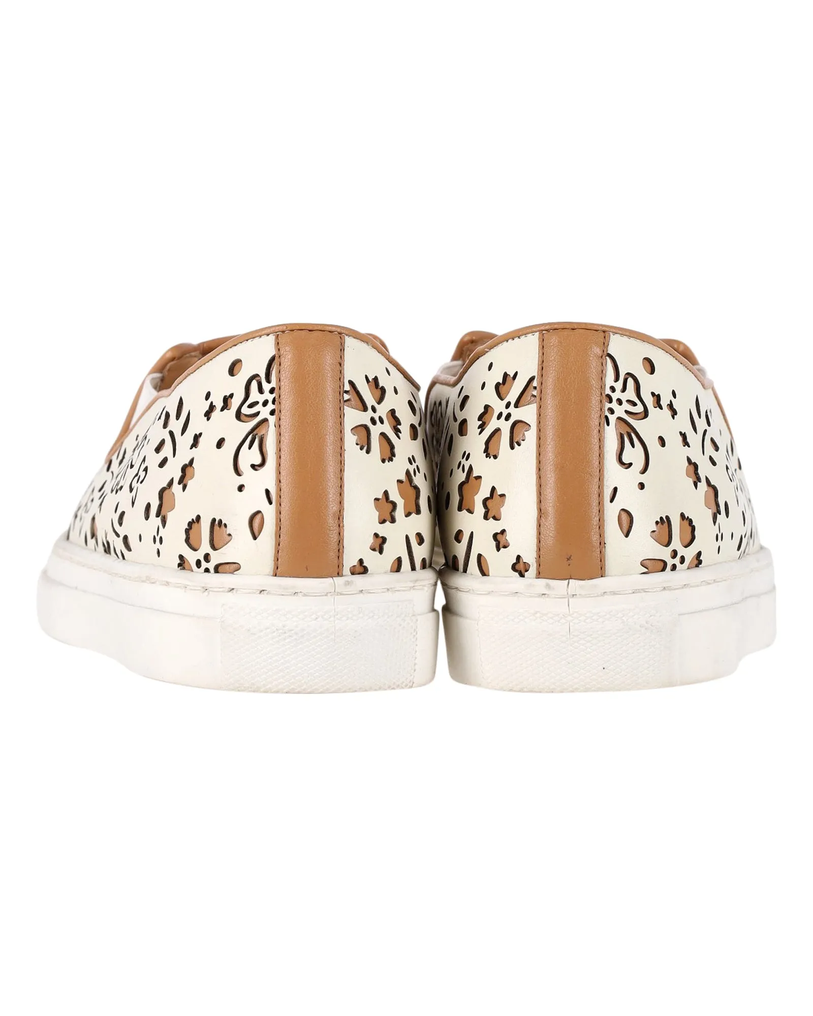 Charlotte Olympia Cool Cats Laser-cut Slip-On Sneakers in Cream Leather