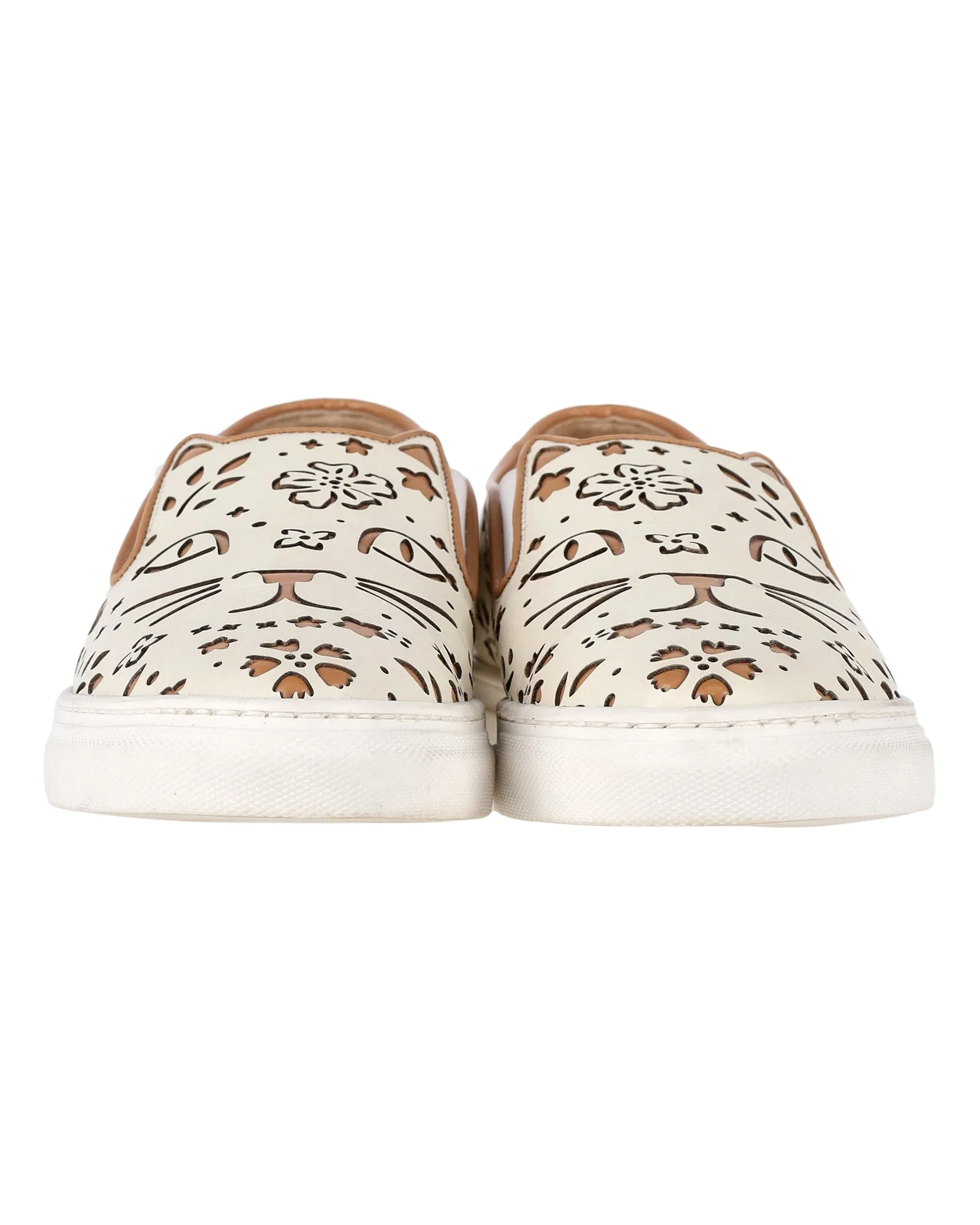 Charlotte Olympia Cool Cats Laser-cut Slip-On Sneakers in Cream Leather