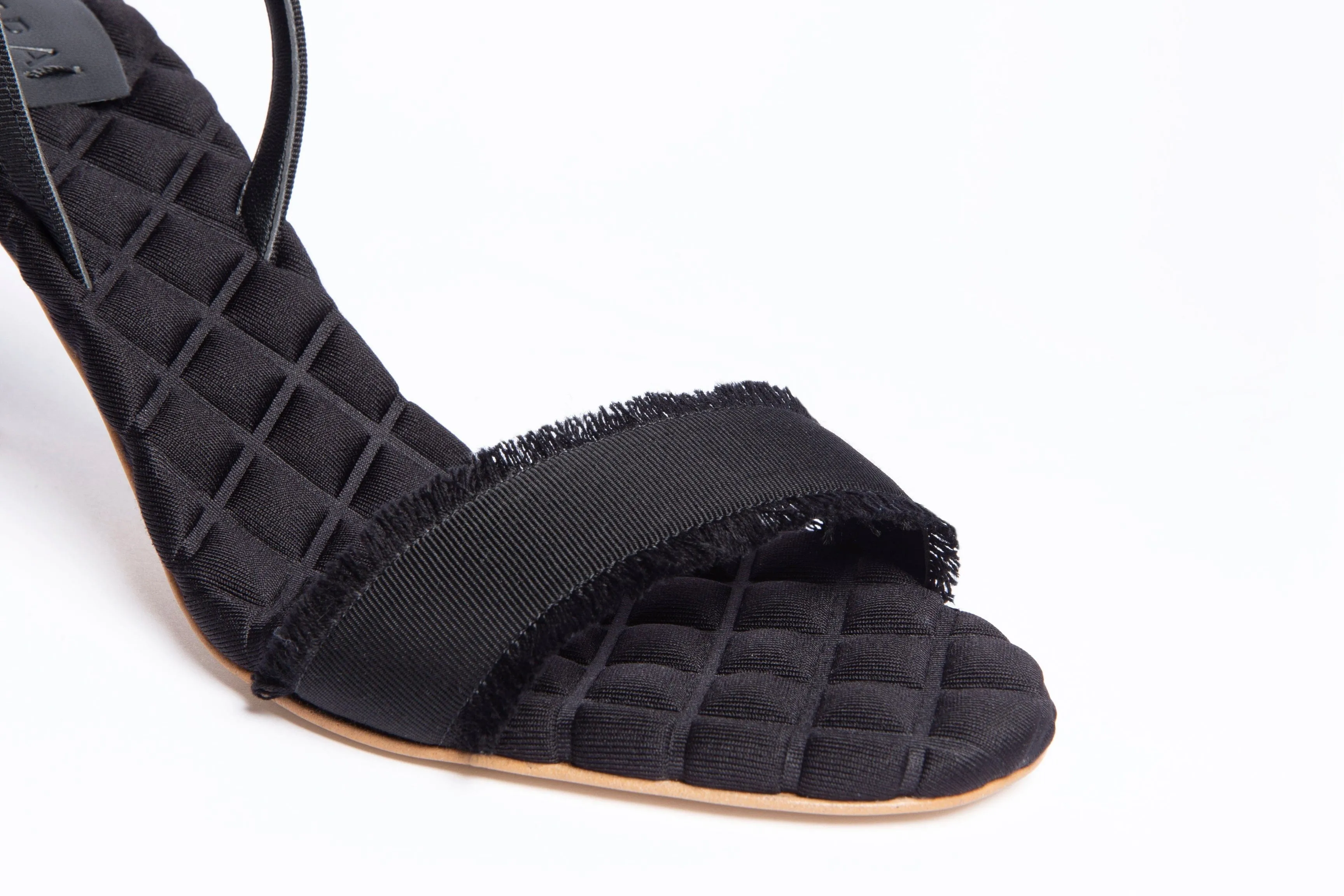 Claudia Vegan Cotton High-Heeled Slingback Sandals | Black Grosgrain