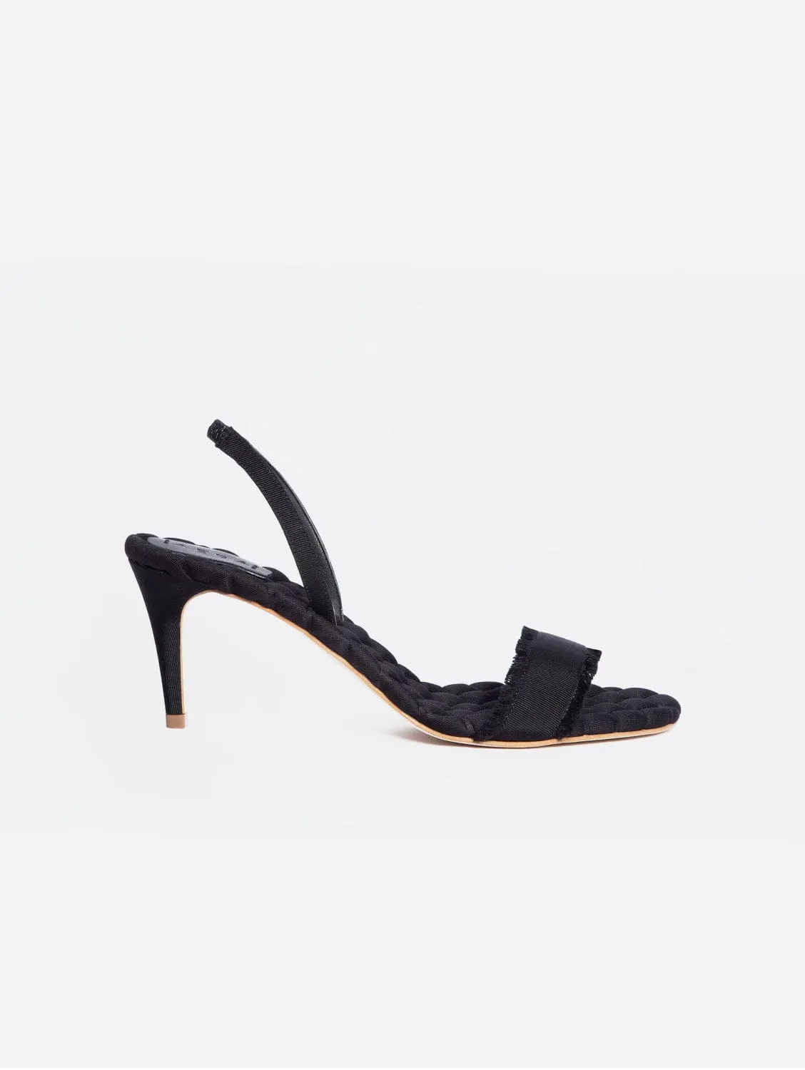 Claudia Vegan Cotton High-Heeled Slingback Sandals | Black Grosgrain