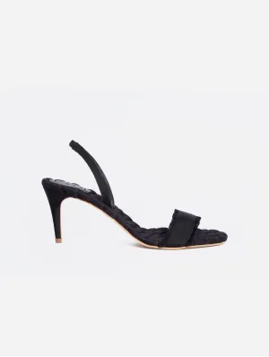 Claudia Vegan Cotton High-Heeled Slingback Sandals | Black Grosgrain