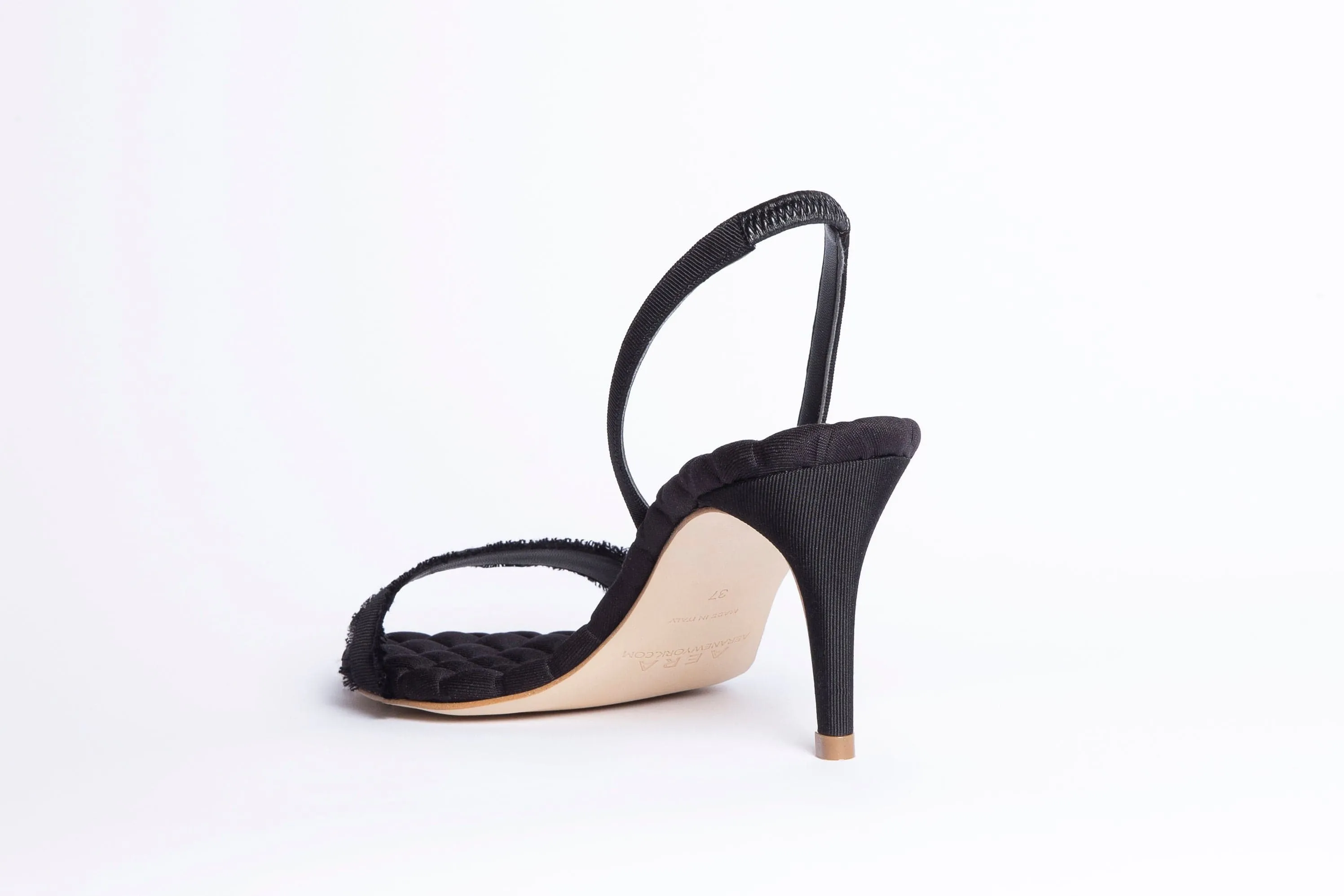 Claudia Vegan Cotton High-Heeled Slingback Sandals | Black Grosgrain