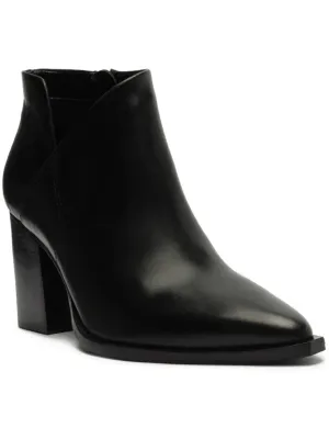Cora Womens Leather Block Heel Mid-Calf Boots