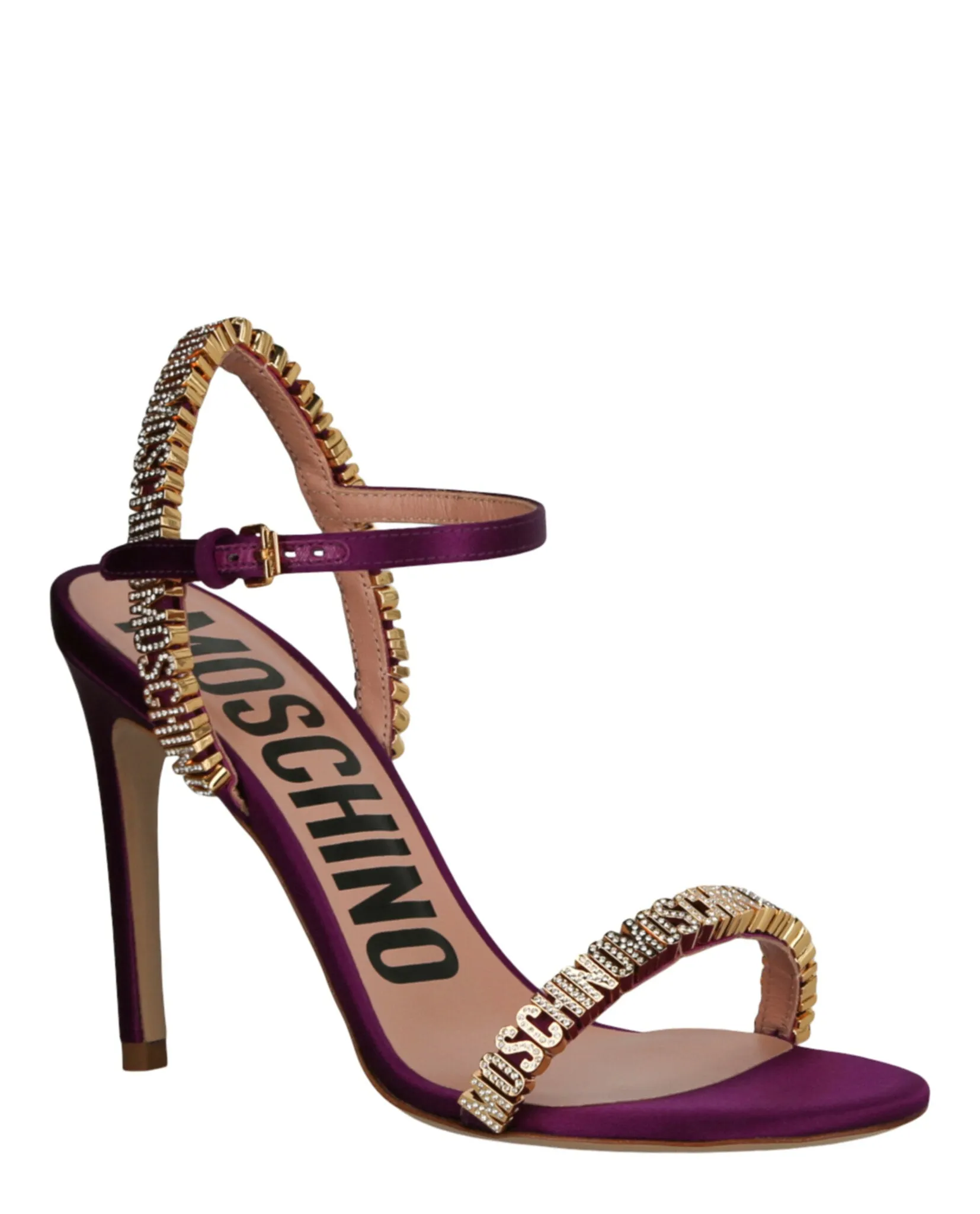 Crystal Embellished Logo Satin Heel Sandals