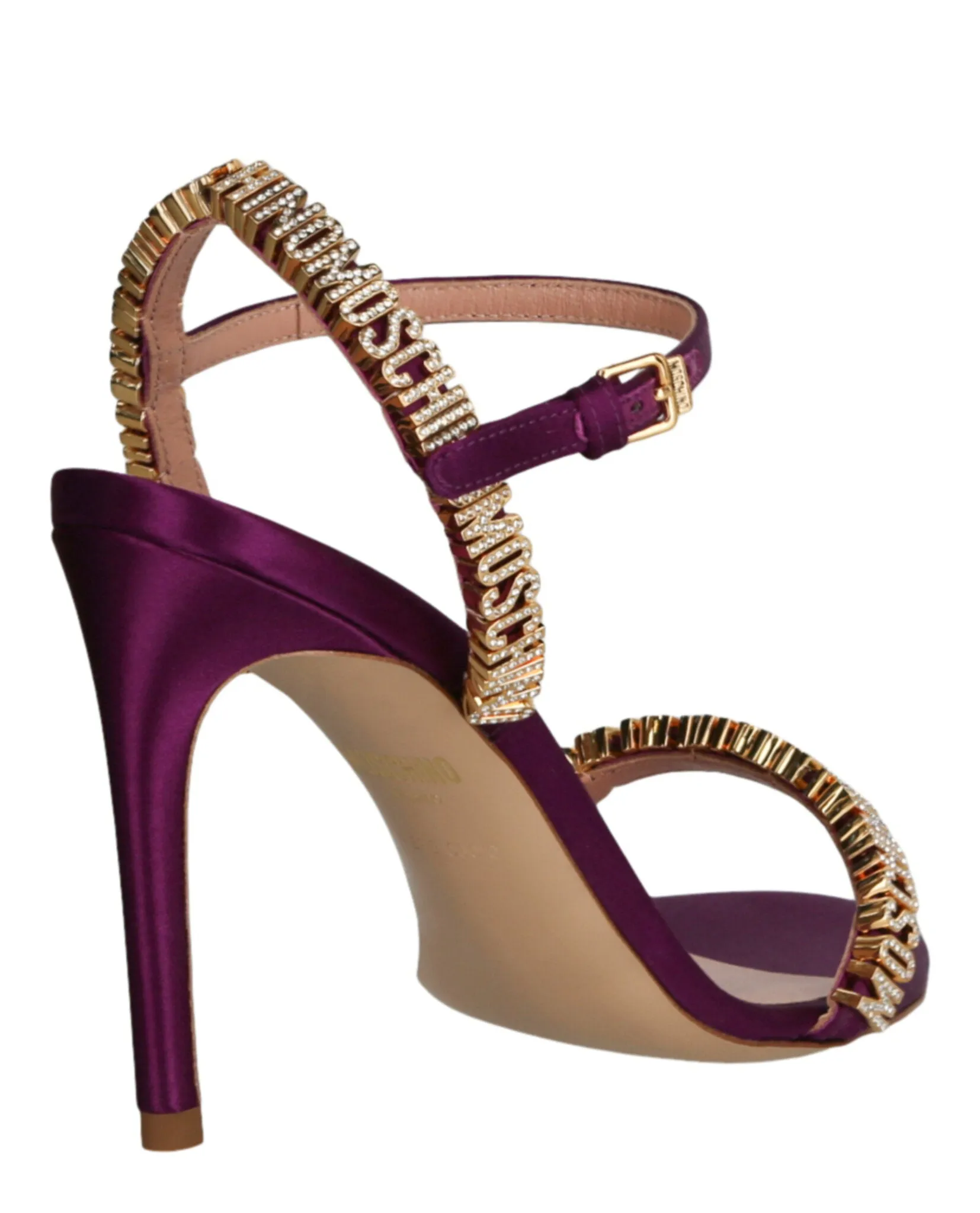 Crystal Embellished Logo Satin Heel Sandals