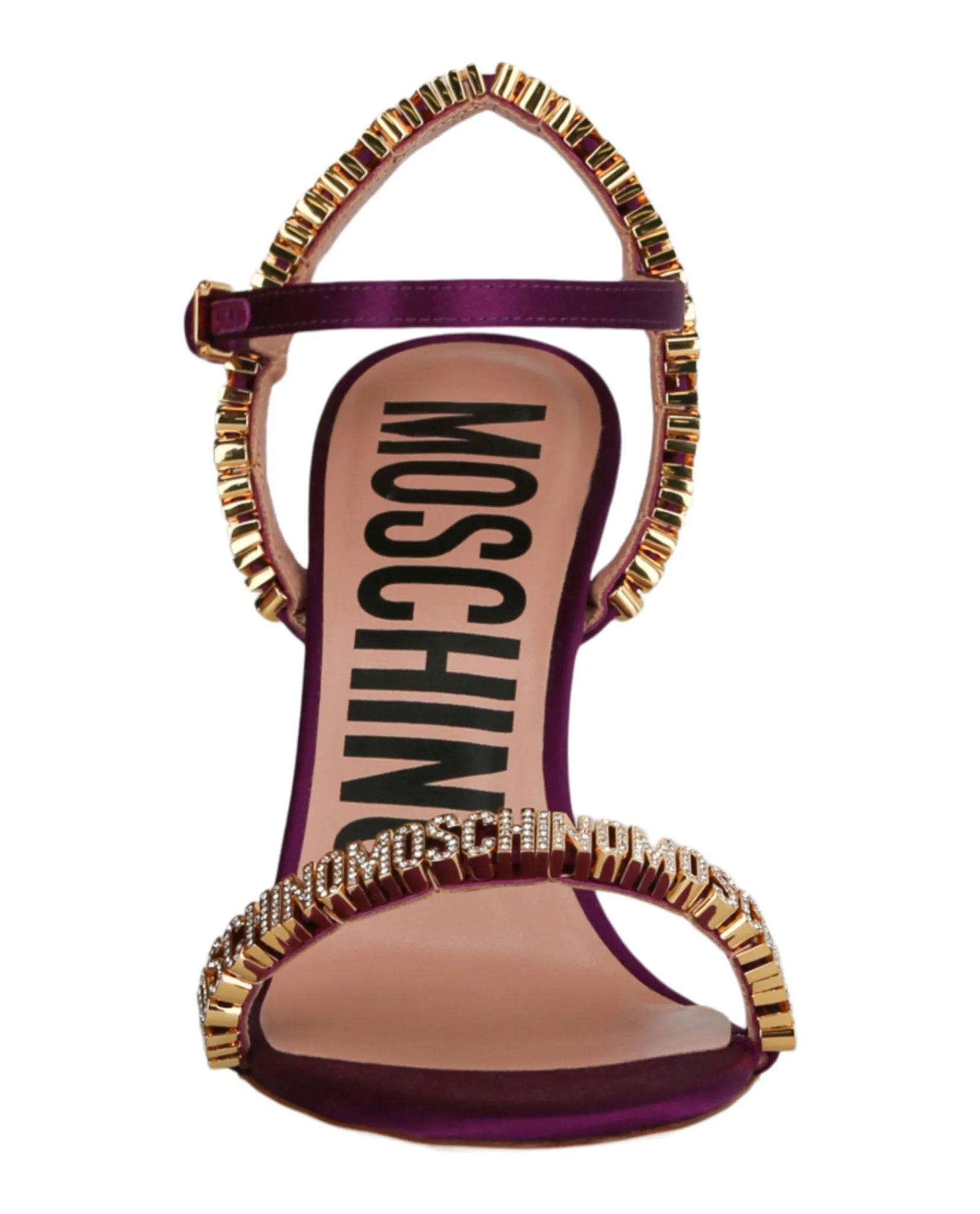 Crystal Embellished Logo Satin Heel Sandals