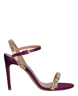 Crystal Embellished Logo Satin Heel Sandals