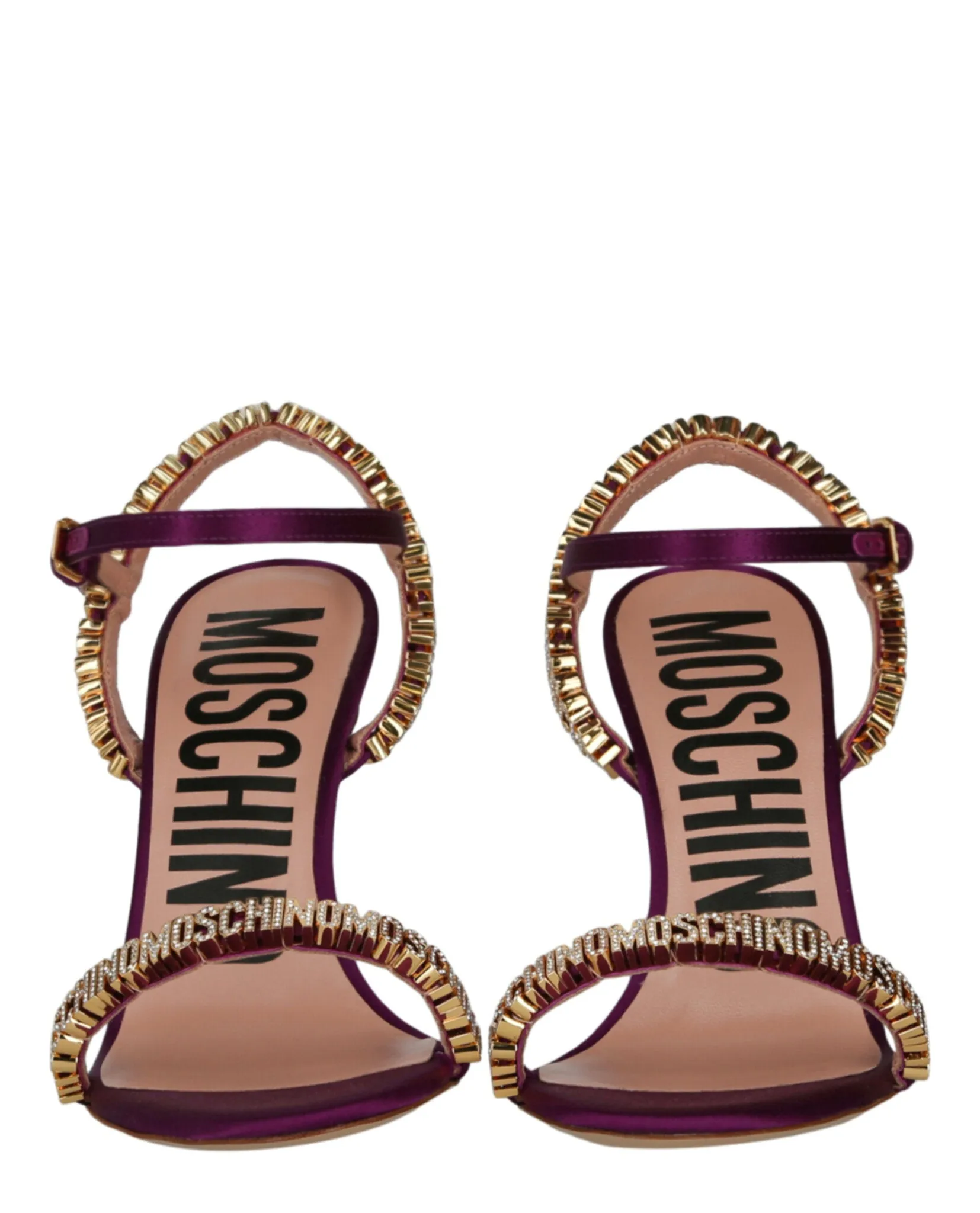 Crystal Embellished Logo Satin Heel Sandals