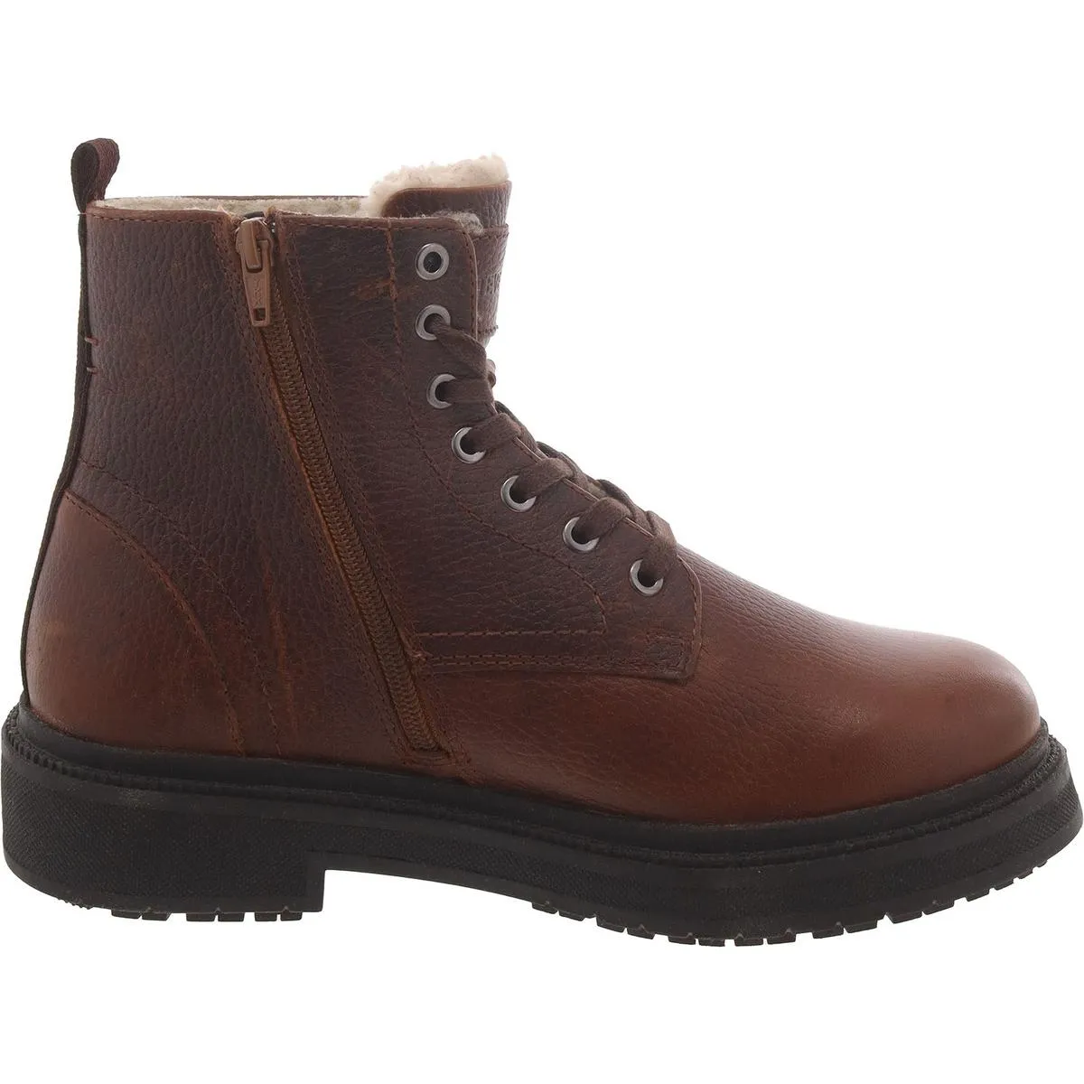 Denalii Mens Leather Faux Fur Lined Combat & Lace-Up Boots