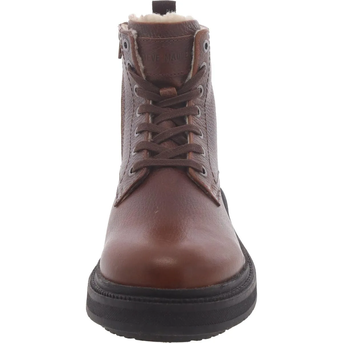 Denalii Mens Leather Faux Fur Lined Combat & Lace-Up Boots