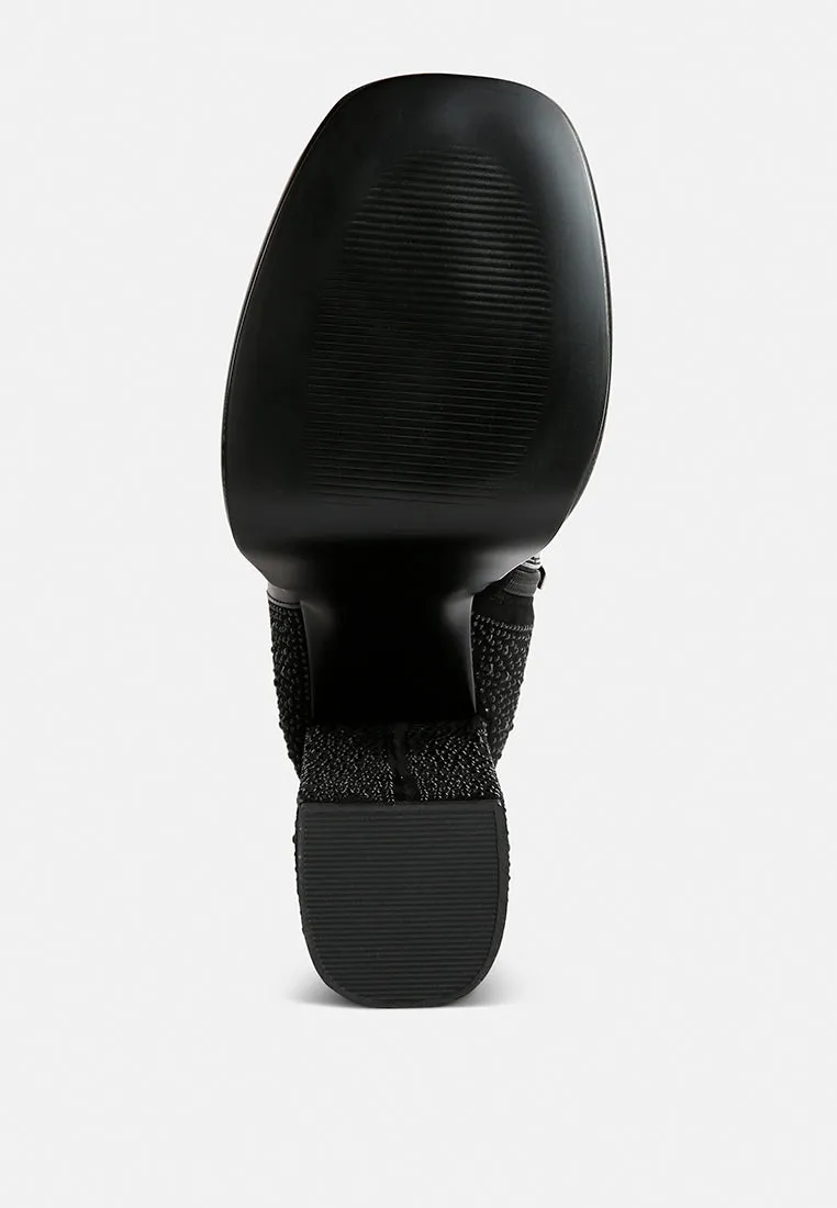 dryday diamante zip up block heel boots