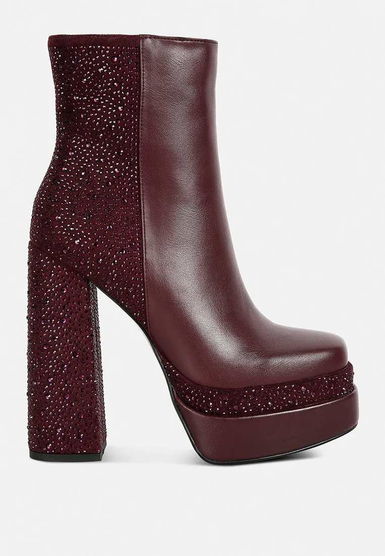 dryday diamante zip up block heel boots