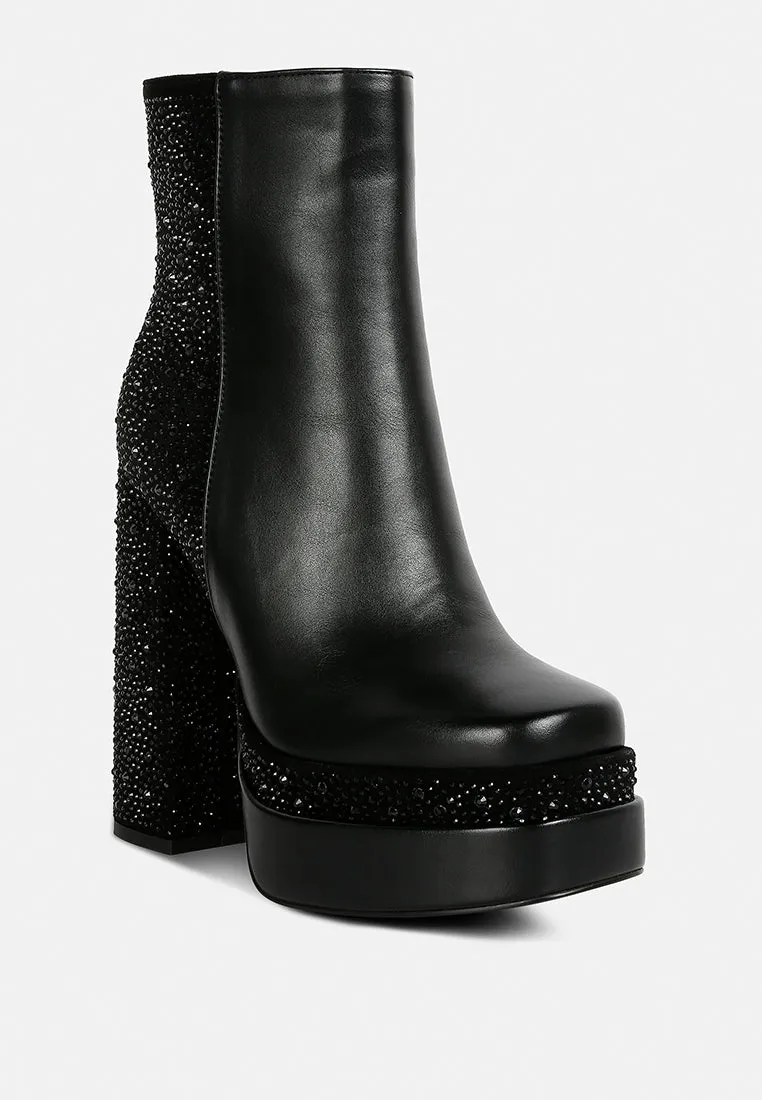 dryday diamante zip up block heel boots