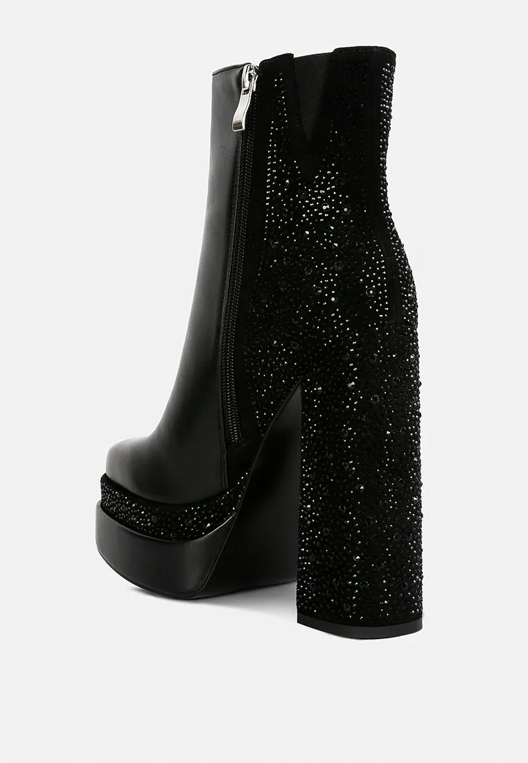 dryday diamante zip up block heel boots
