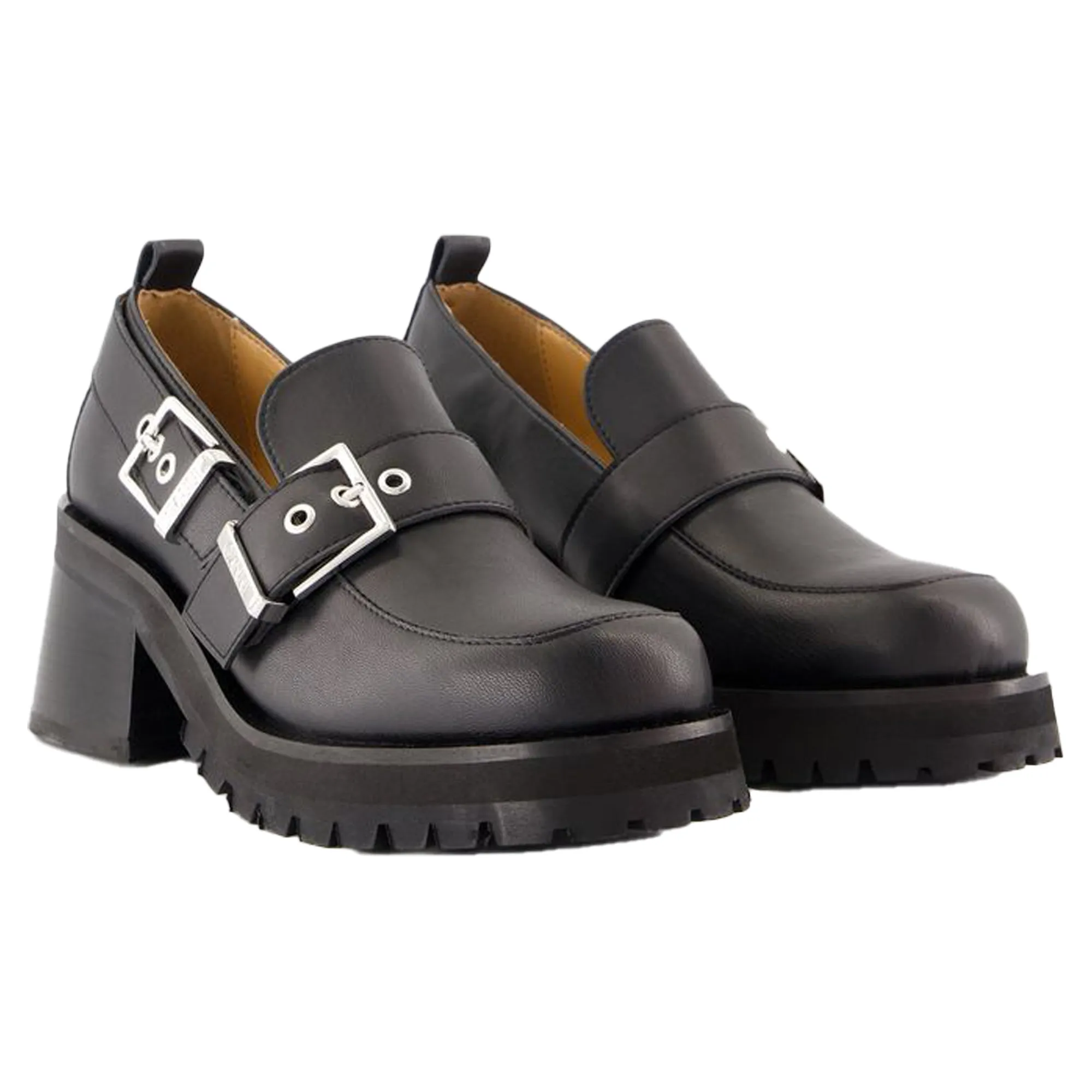Feminine Loafers - Ganni - Leather - Black
