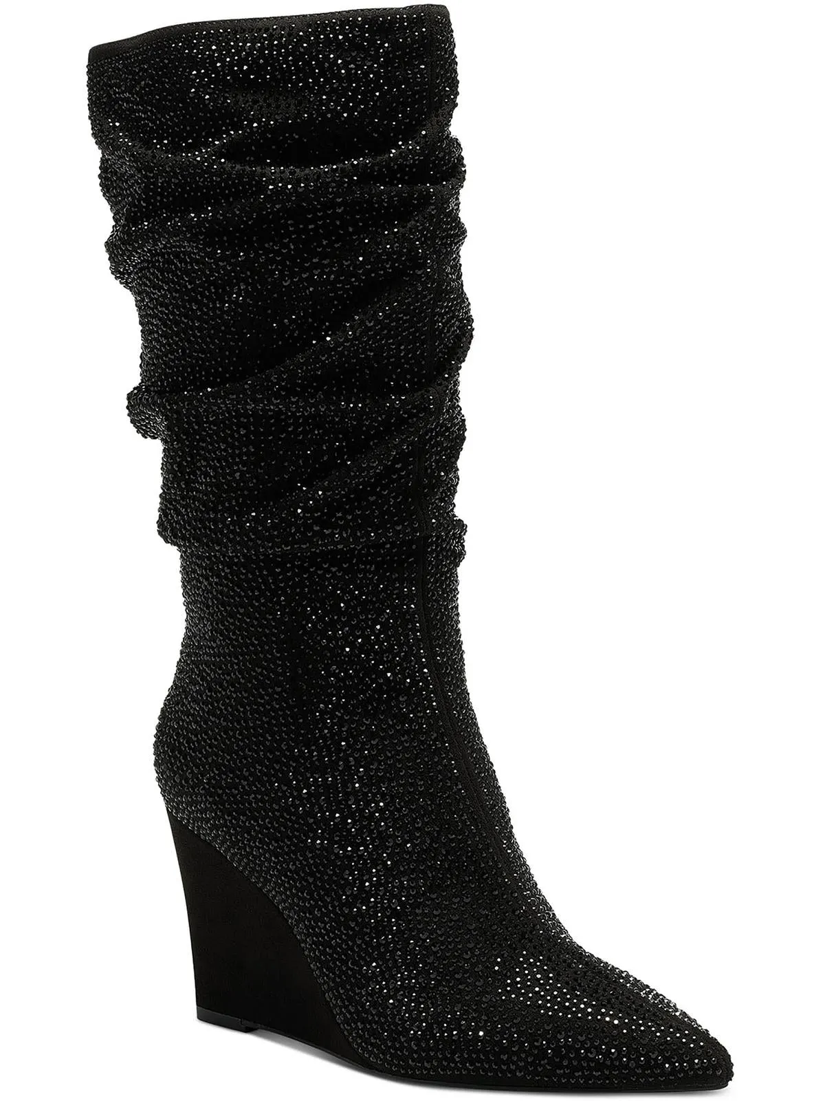 FLORELLE Womens Slouch Rhinestone Mid-Calf Boots