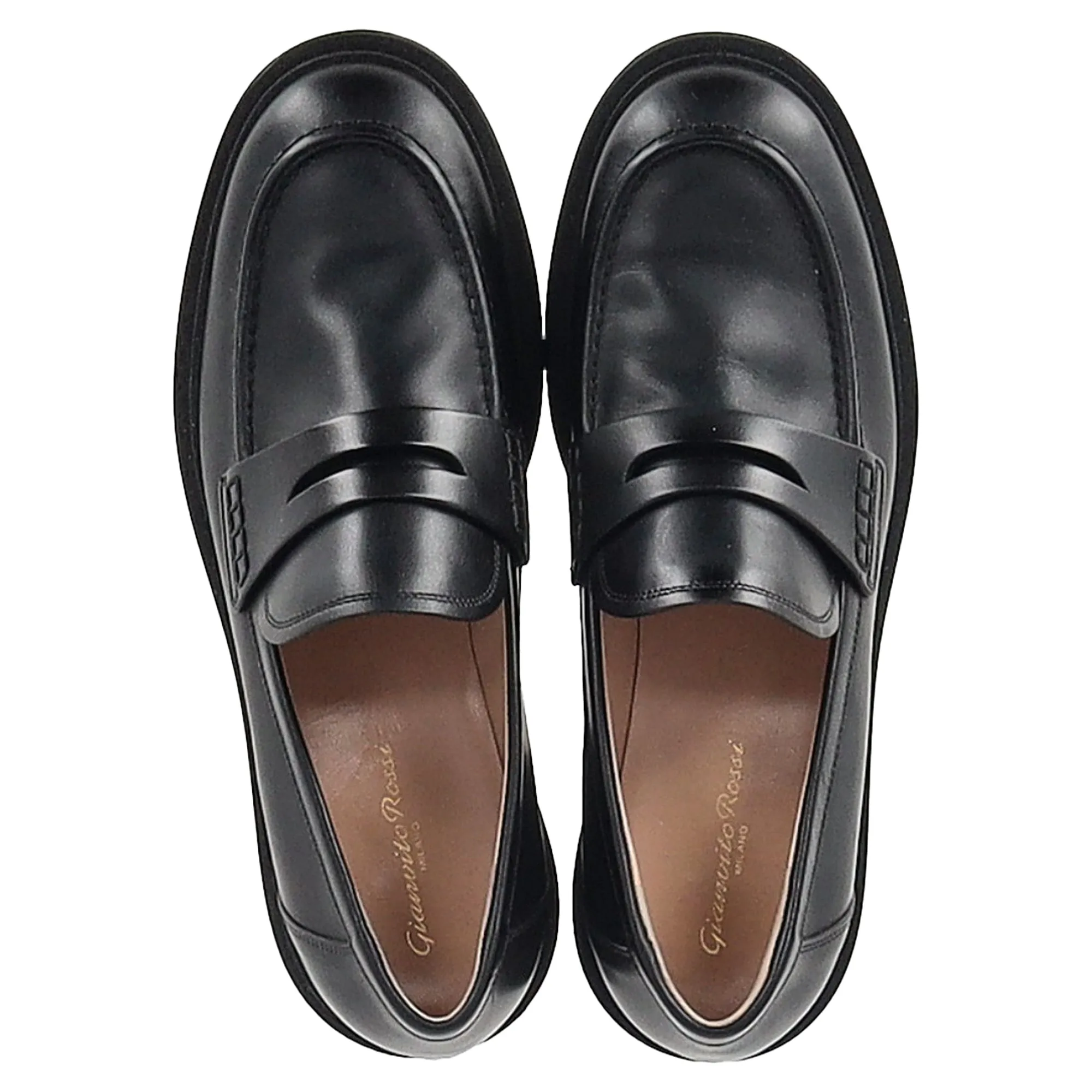 Gianvito Rossi Harris Penny Loafers in Black Leather