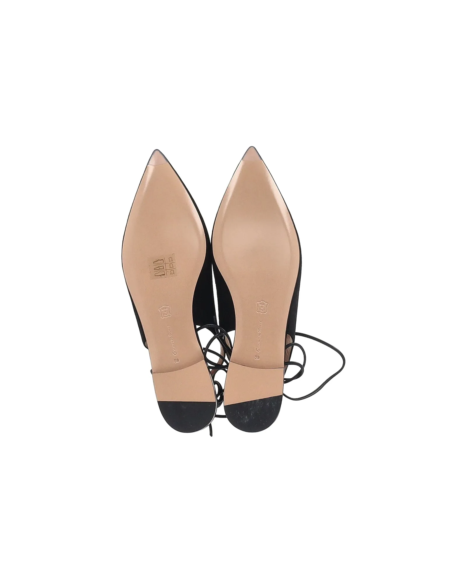 Gianvito Rossi Slingback Strappy Flats in Black Suede