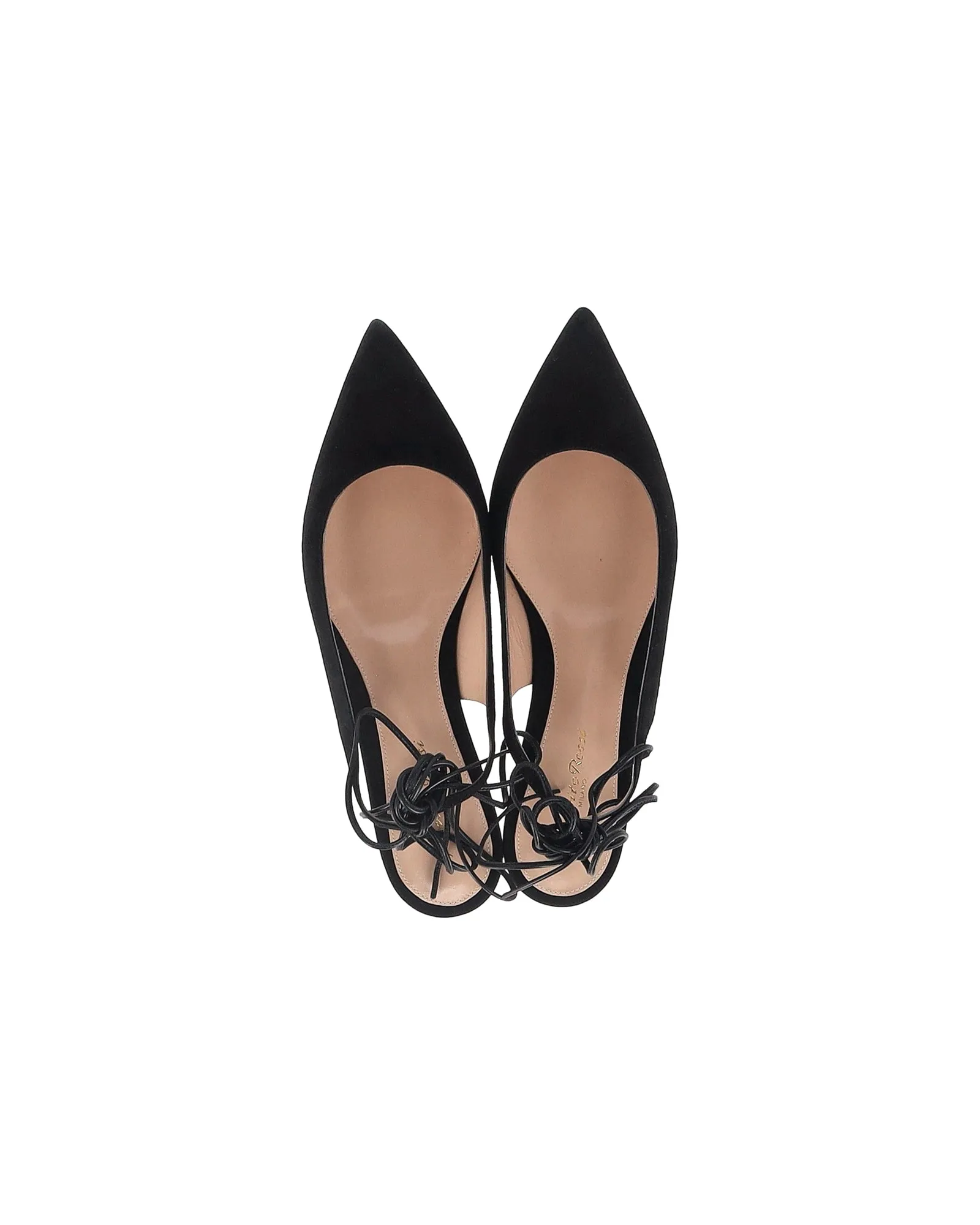 Gianvito Rossi Slingback Strappy Flats in Black Suede