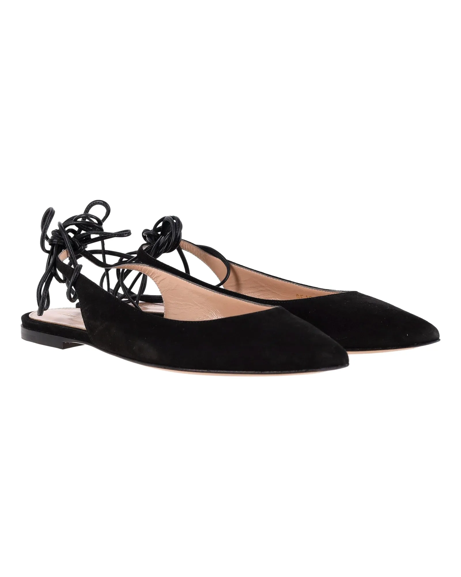 Gianvito Rossi Slingback Strappy Flats in Black Suede